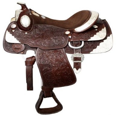 16" Silver Show Saddle Fully Tooled Dark Color Leather Close Contact