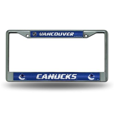 Rico Industries NHL Bling Chrome License Plate Frame with Glitter Accent, Vancouver Canucks Team Color, 6 x 12.25-inches