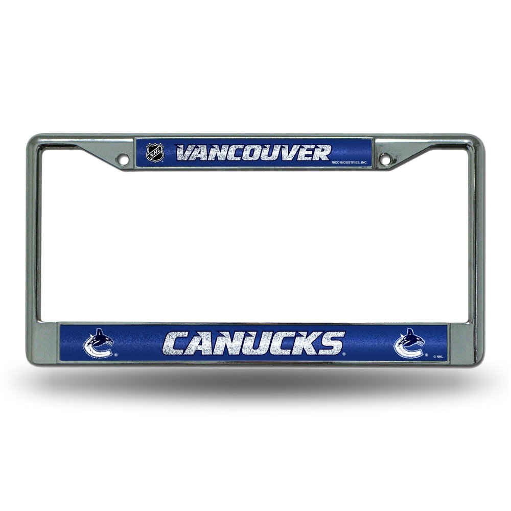 Rico Industries NHL Bling Chrome License Plate Frame with Glitter Accent, Vancouver Canucks Team Color, 6 x 12.25-inches
