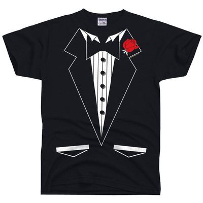 DIRTYRAGZ Men's Black Formal Tuxedo Tie Tux T Shirt S Black