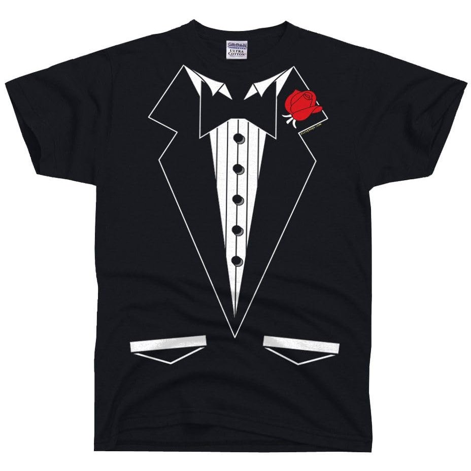 DIRTYRAGZ Men's Black Formal Tuxedo Tie Tux T Shirt S Black