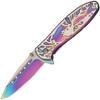SZCO 4.5" Rainbow Folding Pocket Knife with Deer Design, Stainless Steel Blade and Handle, Liner Lock EDC Knife with Pocket Clip for Camping, Hiking, and Gift Use  Titanium Finish view 1