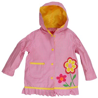 Wippette Little Girls Hooded Gingham Trench Raincoat - Fuchsia (Size 4)