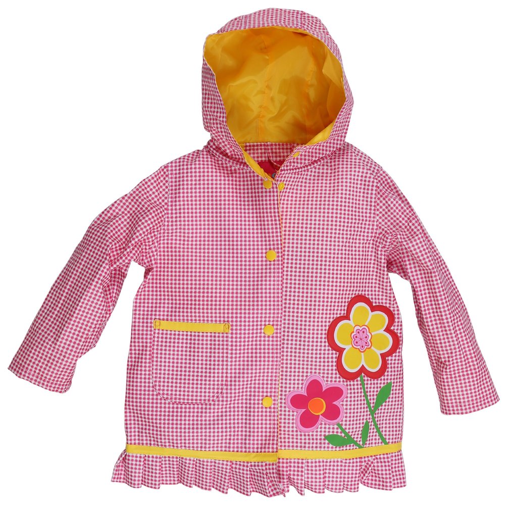Wippette Little Girls Hooded Gingham Trench Raincoat - Fuchsia (Size 4)