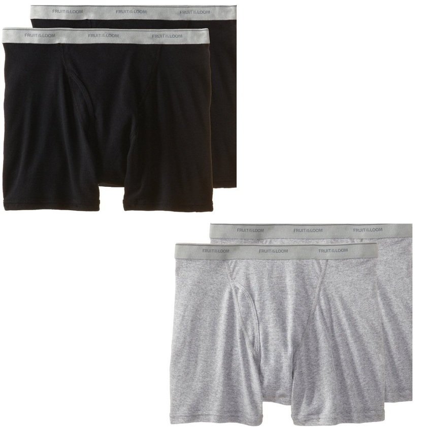 Fruit of the Loom Men's 4Pack Assorted Boxer Briefs 100% Cotton Underwear (Black and Grey, Medium)