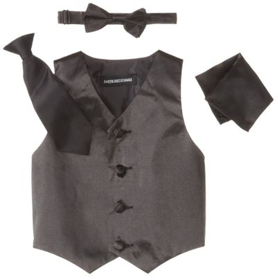 American Exchange Baby Boys' Satin 4 Piece Vest Set, Black, X Large/24 Months