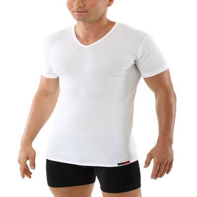 ALBERT KREUZ Men's v-Neck Business Undershirt with Short Sleeves 100% Organic Cotton White XXL