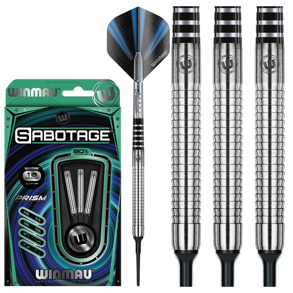 Winmau Sabotage 18g Soft Tip Tungsten Darts with Prism Flights and Shafts (Stems)