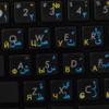 FARSI PERSIAN - RUSSIAN KEYBOARD LABELS ON TRANSPARENT BACKGROUND with YELLOW & BLUE LETTERING (14X14) view 1