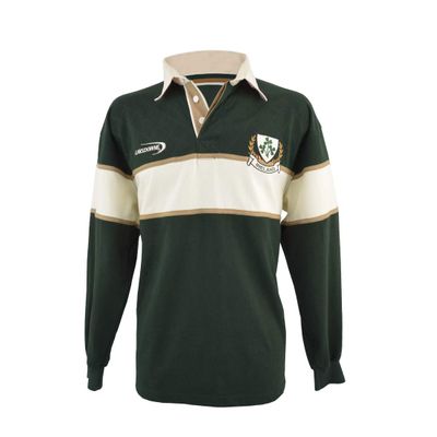 Lansdowne Polo Shirt with Cream & Gold Stripe and Ireland Shamrock Crest (Green, Large)