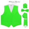 Vittorio Farina Solid Color Satin Suit Vest for Men Set of 4 - Vest, Tie, Bow Tie & Pocket Square (Lime) view 2