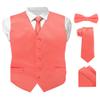 Vittorio Farina Solid Color Satin Suit Vest for Men Set of 4 - Vest, Tie, Bow Tie & Pocket Square (Coral) view 1