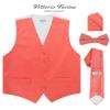 Vittorio Farina Solid Color Satin Suit Vest for Men Set of 4 - Vest, Tie, Bow Tie & Pocket Square (Coral) view 2