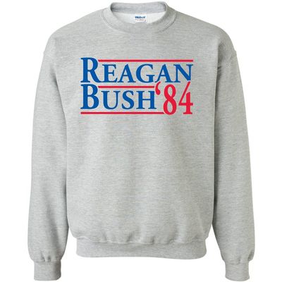 Reagan and Bush 1984 Vintage Crewneck Sweatshirt (small, sport gray)