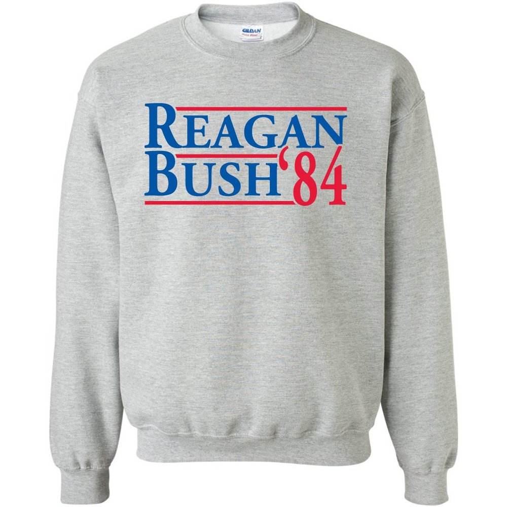 Reagan and Bush 1984 Vintage Crewneck Sweatshirt (small, sport gray)