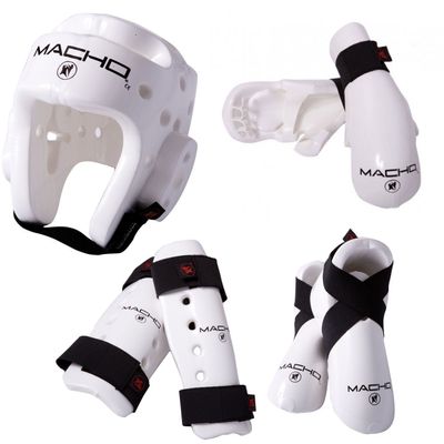 Macho Dyna 7 Piece Sparring Gear Set with shin Guards White Adult Large