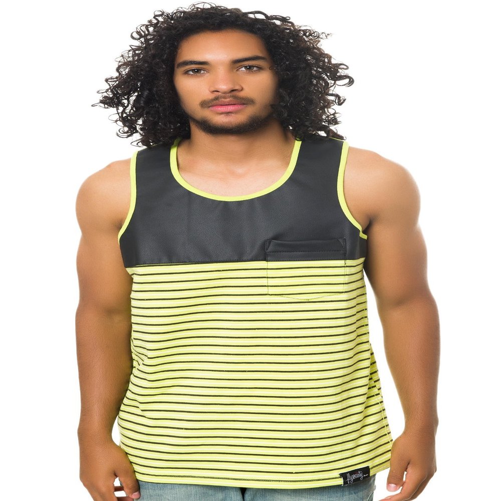 Fly Society Mens The Pieced PU Tank Top, Green, XX-Large