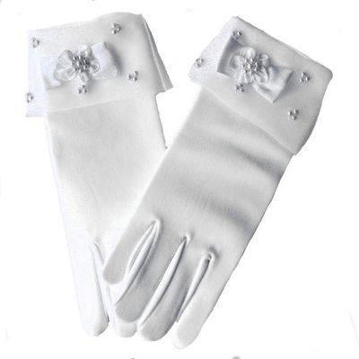 Girls Flower Girl Gloves - White or Ivory First Communion Gloves for Girls (Girls Age 8-14, White)