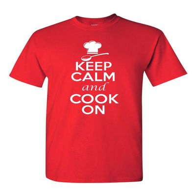 Keep Calm and Cook On Adult Unisex T-Shirt Tee (Large, Red)