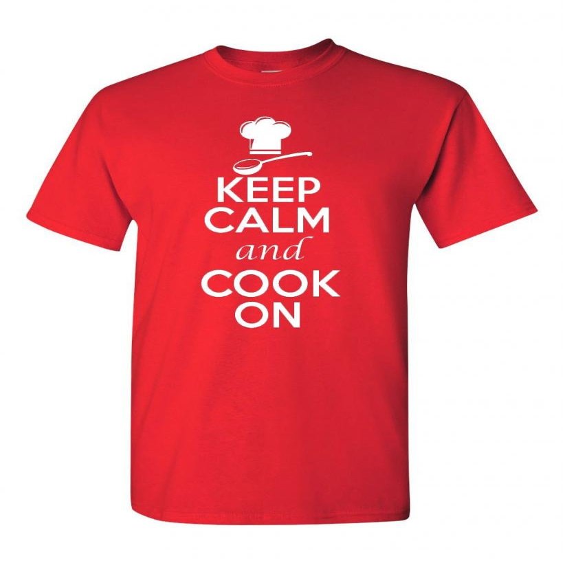 Keep Calm and Cook On Adult Unisex T-Shirt Tee (Large, Red)
