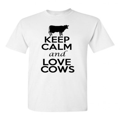 Keep Calm and Love Cows Adult Unisex T-Shirt Tee (XXX Large, White)