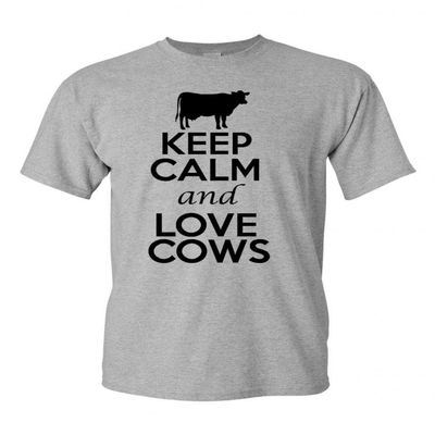 Keep Calm and Love Cows Adult Unisex T-Shirt Tee (XX Large, Gray)