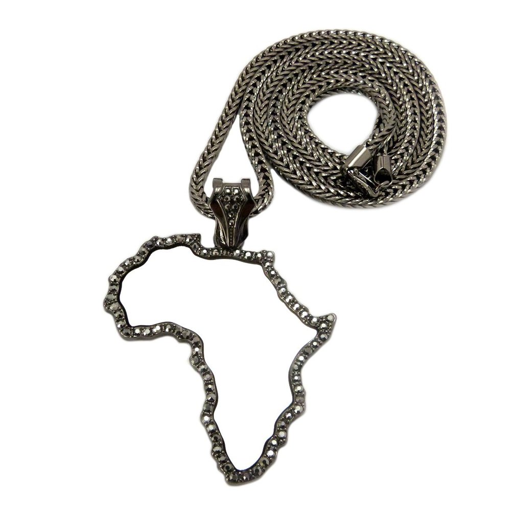 NYFASHION101 Mirroring Africa Pendant w/ 4mm 36" Franco Chain Necklace, Hematite-Tone