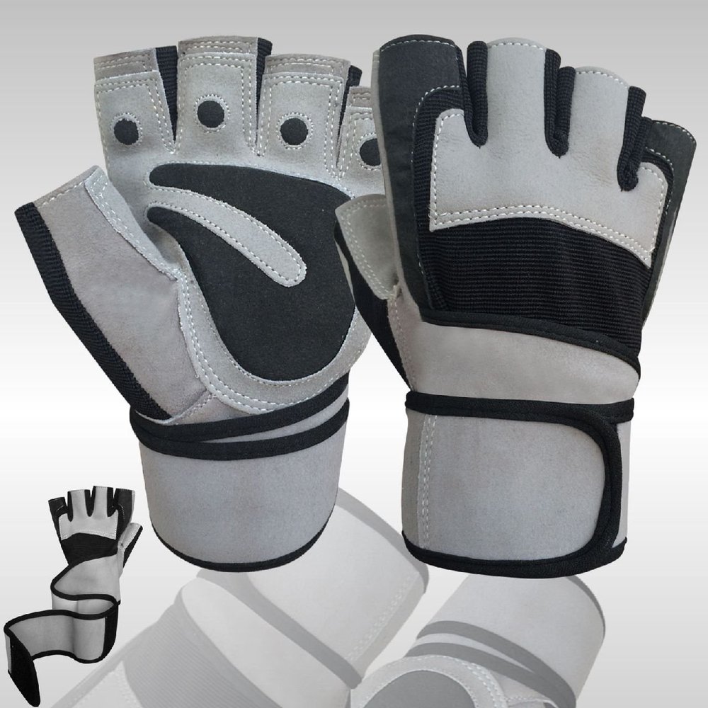 WEIGHT LIFTING PADDED GLOVES FITNESS TRAINING BODY BUILDING GYM LONG WRIST STRAP SMALL GREY