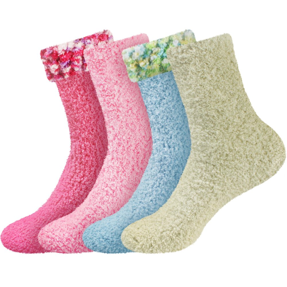 BambooMN Super Soft Warm Cozy Fuzzy Cozy Home Socks - Assortment B - 4prs