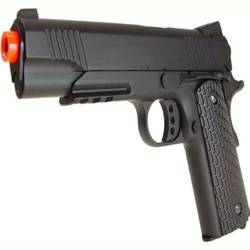 Double Eagle M291 Metal Spring Pistol w/ Accessory Rail, Black 1911