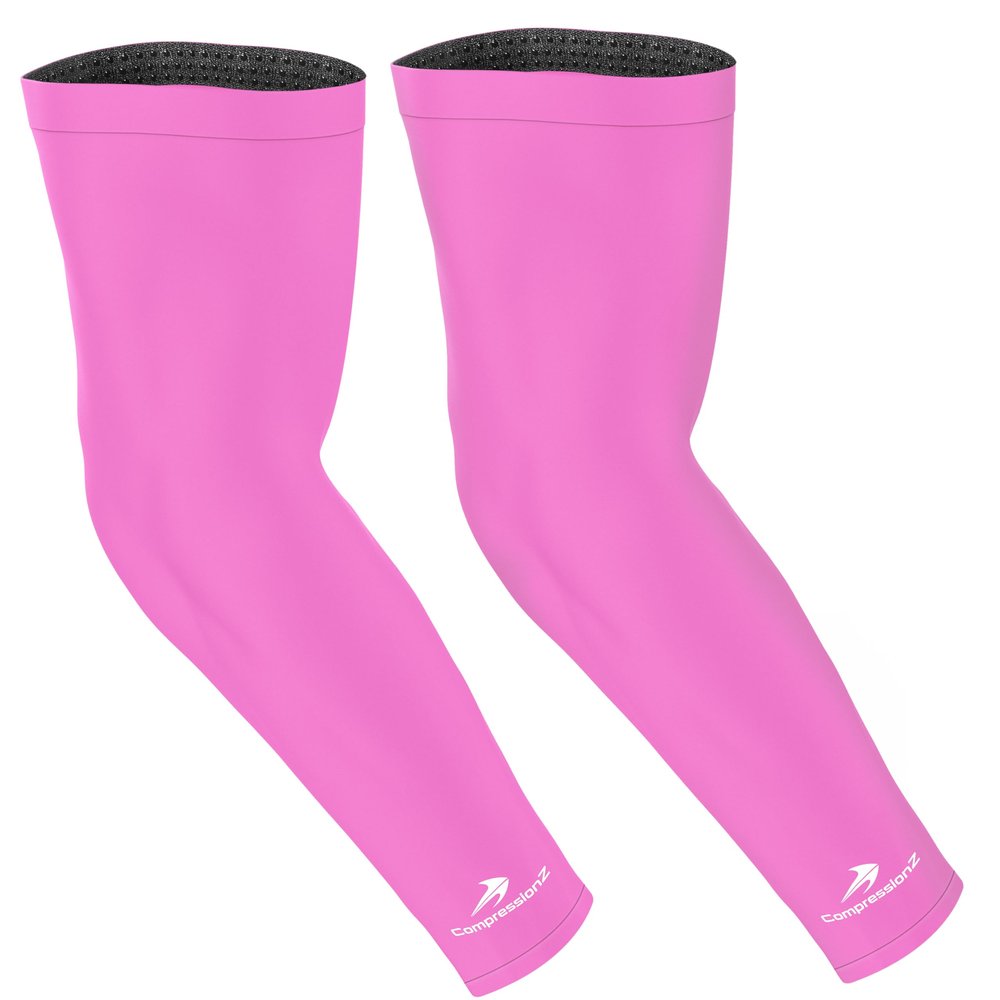 CompressionZ Compression Arm Sleeves for Men & Women| Cooling UV Sun Protection Elbow Pain Relief for All Sports and Recovery Pink: Pair Large