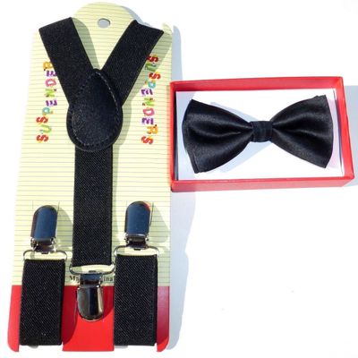 New Suspender Bow Tie Matching Colors Toddler Kids Boys Girls Child (Black)
