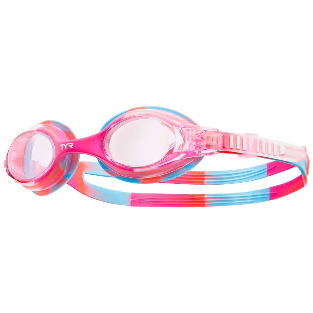 TYR Swimple Tie-Dye Kids' Swim Goggles - Non-Mirrored Swimming Goggles for Competitive Training and Recreation - Anti-Fog, UVA/UVB Protection, Watertight Seal - Pink/White