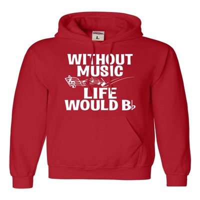 Go All Out 3X-Large Red Mens Without Music Life Would B Flat Funny Music Lovers Sweatshirt Hoodie
