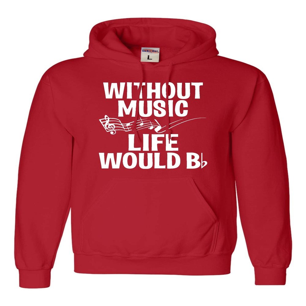 Go All Out 3X-Large Red Mens Without Music Life Would B Flat Funny Music Lovers Sweatshirt Hoodie