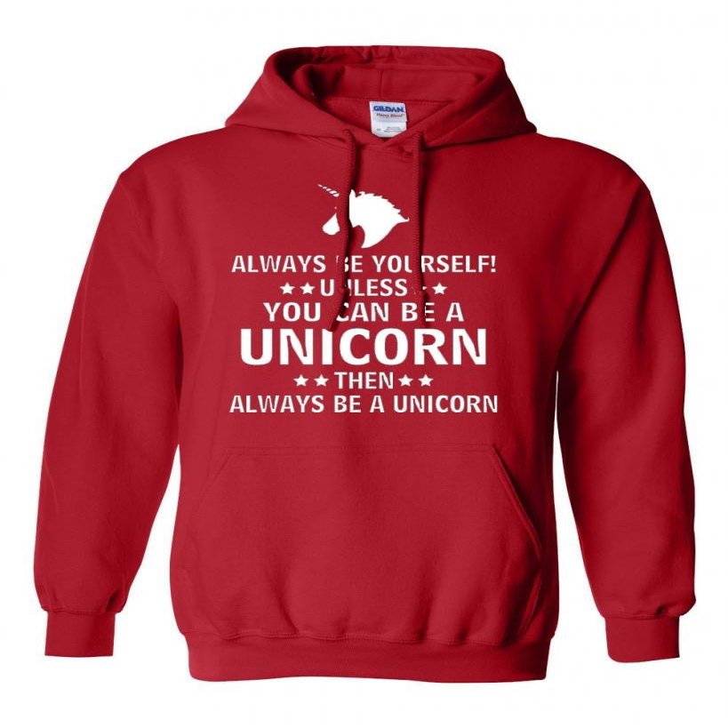 Adult Always Be Yourself Unless You Can Be A Unicorn Hoodie Sweatshirt (Large, Red)