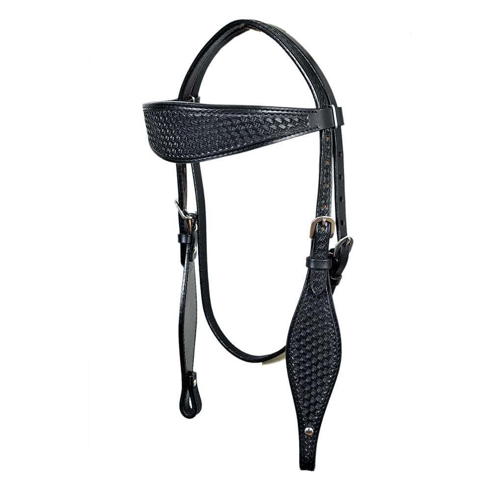 HILASON Western Horse Headstall Genuine American Leather Basket Weave Black | Bridle