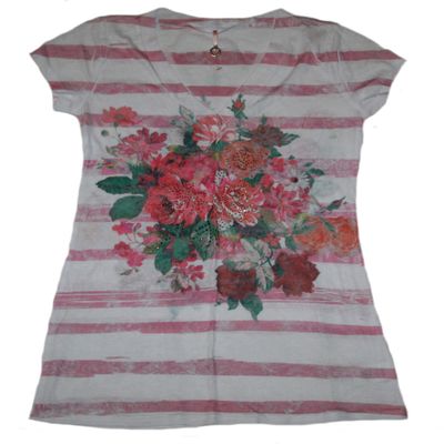 Robin K. Women's Fashion V-Neck Tee (Small) Multi
