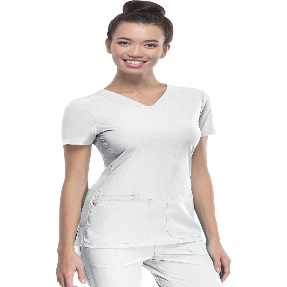 HeartSoul Women's Pitter-Pat V-Neck Scrubs Shirt, White, XX-Small