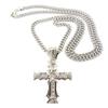 NYFASHION101 Edged Cross Rhinestone Pendant w/ 36" Miami Cuban Chain Necklace, Silver-Tone view 1