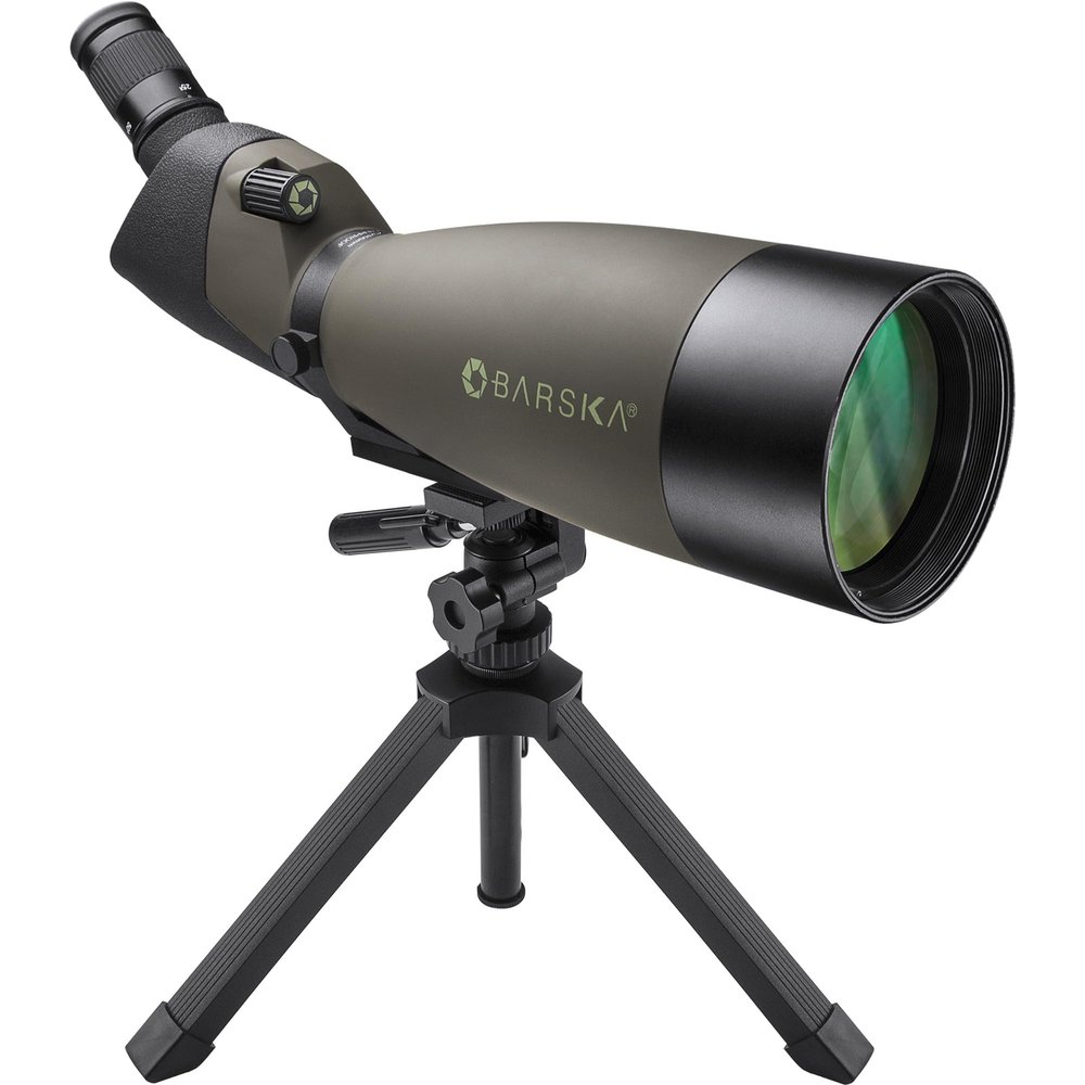 Barska Blackhawk 25-75x100 Angled Spotting Scope  Waterproof, Fogproof, Green Lens, Tripod Included  for Bird Watching, Hunting, Target Shooting, Travel & Outdoor Sports