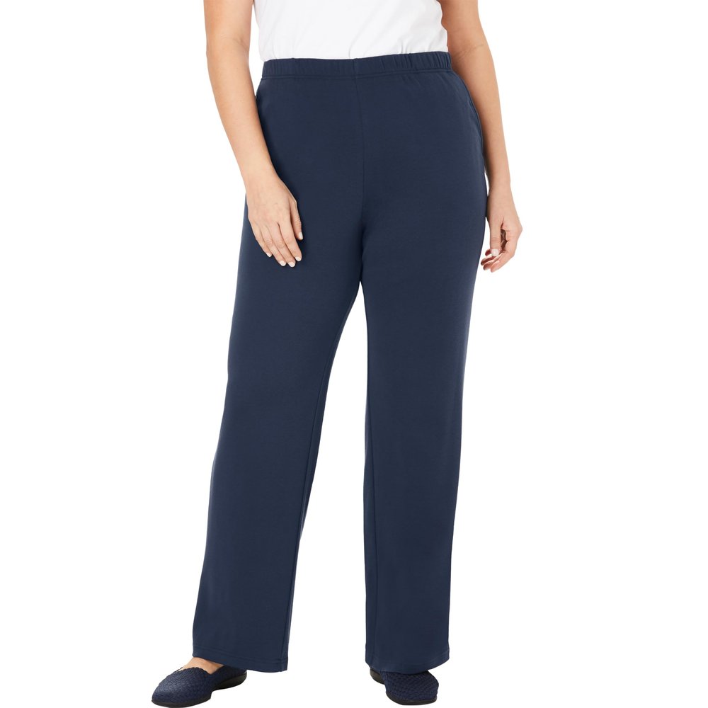 Woman Within Plus Size Tall 7-Day Knit Wide-Leg Pull-On Pants - S, Navy