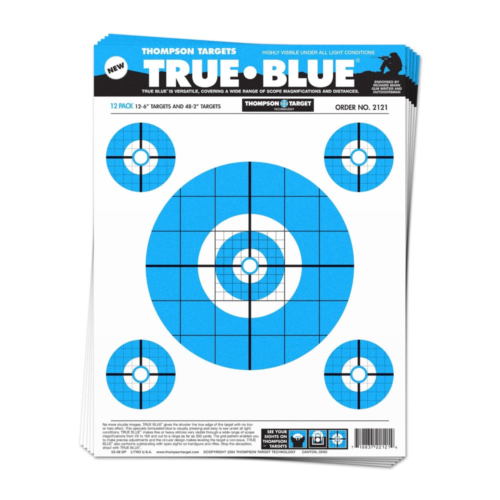 Thompson Target True Blue Low Light 12.5x19 Inch Premium Ultra Bright Paper Shooting Targets Made in the USA (12 Pack)