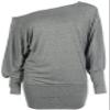 Crazy Girls Women's Long Sleeve Off Shoulder Plain Batwing Top Light Grey view 1