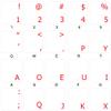 Dvorak Keyboard Decals ON Transparent Background with Blue, Orange, RED, White OR Yellow Lettering (Red) view 1