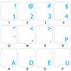 DVORAK NEW KEYBOARD DECALS ON TRANSPARENT BACKGROUND with BLUE, ORANGE, RED, WHITE OR YELLOW LETTERING (Blue) view 1