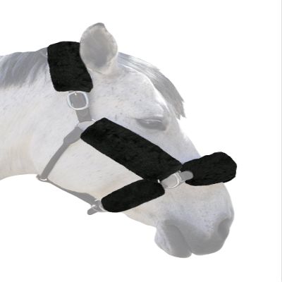 ECP Equine Comfort Products Merino Sheepskin Halter Fleece Set for Horses, 100% Natural Wool, Chafe Protection, Breathable Relief & Cushioned Comfort, Machine Washable, 6-Piece Set, Black