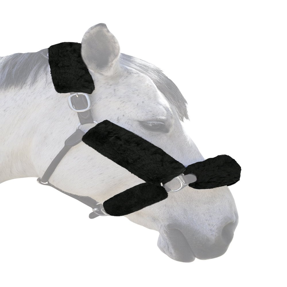ECP Equine Comfort Products Merino Sheepskin Halter Fleece Set for Horses, 100% Natural Wool, Chafe Protection, Breathable Relief & Cushioned Comfort, Machine Washable, 6-Piece Set, Black