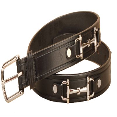 Black Snaffle Bit Belt with Nickel Snaffle Bits and Buckle