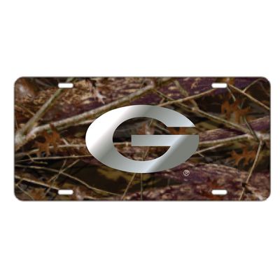 The University of Georgia Silver "G" on Camo Laser Cut Inlaid Mirror Tag